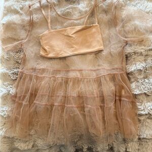 Sheer Tan Tulle Shirt